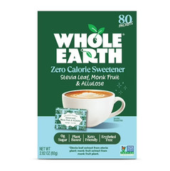 Whole Earth Zero Calorie Stevia,Monk Fruit & Allulose Sweetener Packets,80 Count