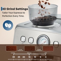 Garvee Stainless Steel Espresso Machine with Grinder & 20 Bar Pressure, 2.8L