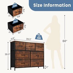 Brown 7 Drawers Dresser Bedroom Fabric Chest of Drawers Organizer Storage Tower