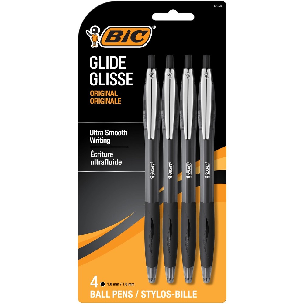 BIC Glide Black Retractable Ballpoint Pens, Medium Point (1.0mm), 4-Count Pack,