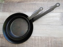 De Buyer Carbon Steel Crepe 7 7/8″ and Egg Pan 5 5/8″ Marked Mineral B France