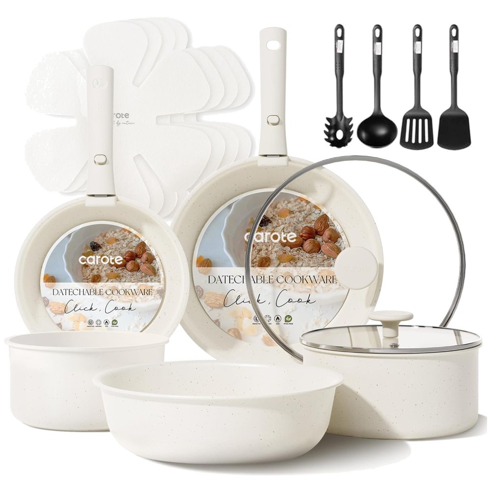 17-Piece Non-Stick Cookware Set with Detachable Handle – Induction & Oven Safe