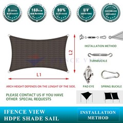 Ifenceview Brown 15’x15′-15’x48′ Rectangle Sun Shade Sail Patio Canopy Awning 48