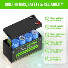 12.8V 7Ah LiFePO4 Lithium Battery, 4000+ Cycles Built-in BMS for Fish Kids Car