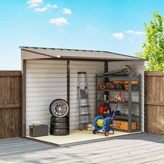4.6′ x 9′ Metal Outdoor Storage Shed with Lockable Doors, Brown