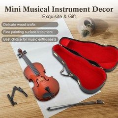 Miniature Violin Model, 9.8in Wooden Mini Violin with Stand, Black Leather Ca…
