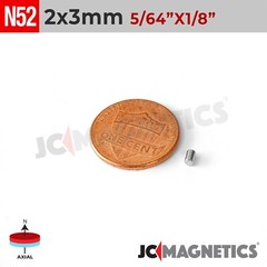 2mm x 3mm 1/8″x 5/64″ N52 Strong Rare Earth Neodymium Small Magnet Disc 2x3mm