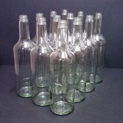 Clear Glass Wine Bottles 1-Liter with white screw caps, 12/pack