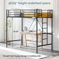 Loft Bed Twin Loft Bunk Bed Frame with Stairs Flat Ladder Rung for Kids Adults