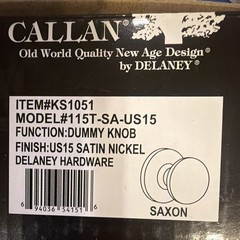 6 – Callan Saxon Dummy Door Knob Satin Nickel Silver Round, Screws, 115T-SA-US15