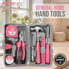 Small Mini DIY Household Pink Tools Kit Set 25 Pcs for Home Office With Tool Box