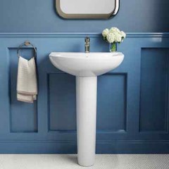 Bathroom Pedestal Sink Combo,1 Overflow Hole,3 Faucet Hole White Porcelain