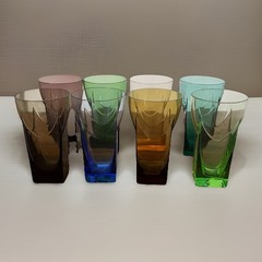 Mid-Century Modern Italian Art Glass Set Of Eight Wedge Base Barware MCM