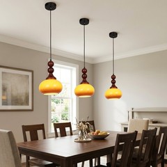 7in Mid Ancient Style Caramel Colored Glass Pendant Light, Home Decoration Light