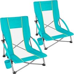 Low Beach Chairs for Adults 2 Pack, Lightweight Folding Sand Chairs with Breatha