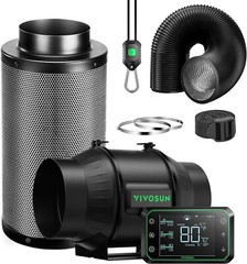 VIVOSUN AeroZesh T6 6” 408 CFM Inline Duct Fan w/E42A,Carbon Filter &8′ Ducting
