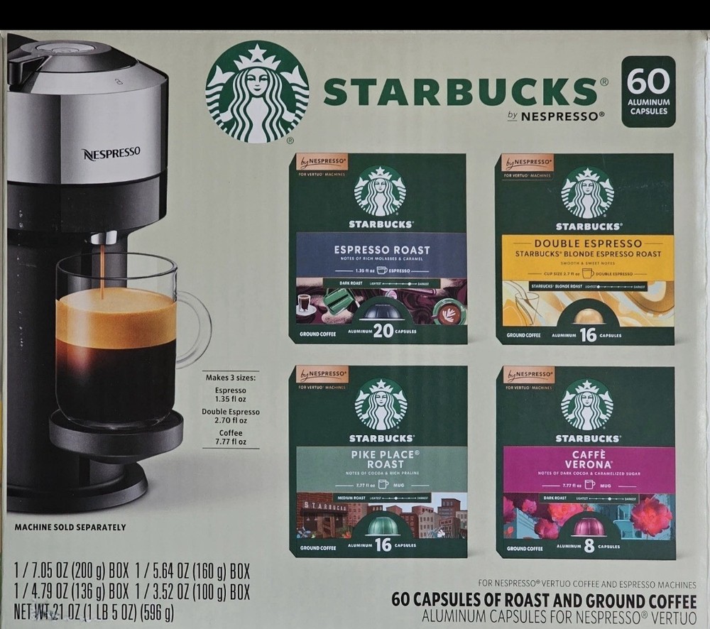 Starbucks Espresso Capsules for Nespresso Vertuo Variety Pack, 60 Counts