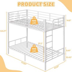 Twin Over Twin Bunk Bed Heavy Duty Metal Bunk Bed Frame for Adults Teens Black