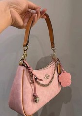 NWT Gold Powder Pink Teri Shoulder Bag Signature with Charms CEA20