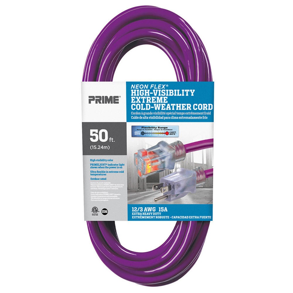 NEW – 50ft. 12/3 Prime Purple Neon Extension Cord High-Visibility Cold-Weather