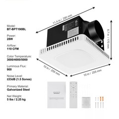 VEVOR 110 CFM Bathroom Exhaust Fan 1.5sones Bath Fan Low Noise with Light