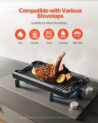14×8.5 inch Reversible Grill Griddle Pre-Seasoned BBQ Pan Cast Iron Black