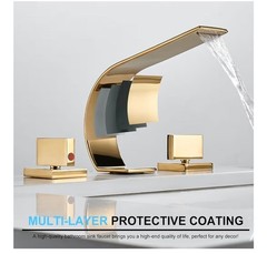 Becola Gold Color Wide Spread Faucet Modern Low Arch Thin New