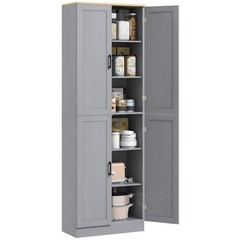 HOMCOM 67″ Kitchen Pantry Storage Cabinet w/ Shelves, Distressed Gray