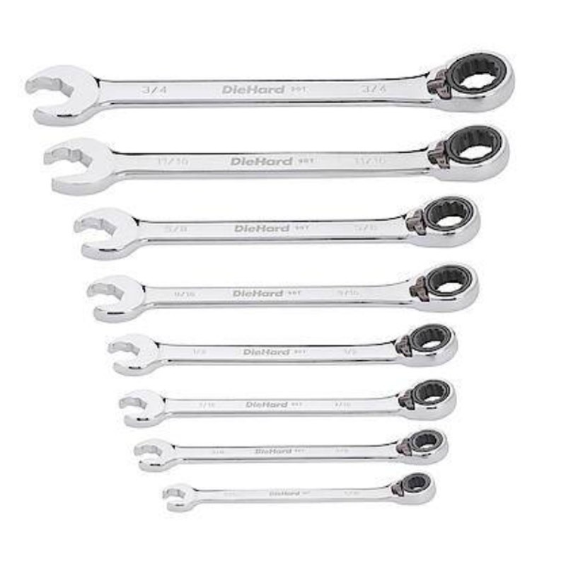 DieHard 8-Piece Reversible Ratcheting Wrench Set SAE, 12, Hand Tools 5/16 – 3/4″