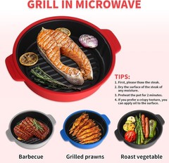 Microwave Grill Pan, Fry Griddle Crisper Pan with Lid for Grilling Browning a…