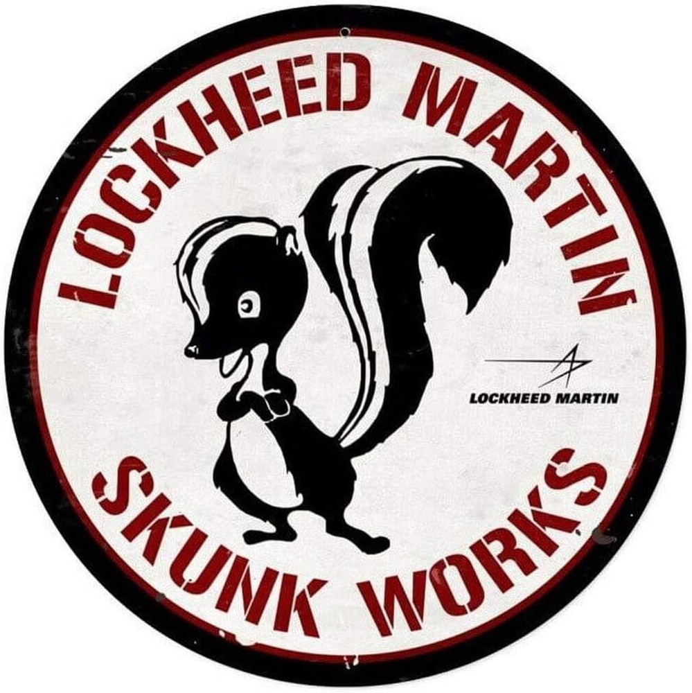 Lockheed Martin Skunk Works Round Metal Sign Vintage Skunk Mascot Tin Wall Decor