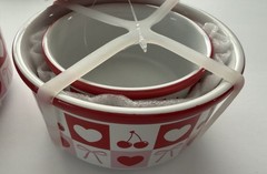 Meijer Ceramic Ramekin Lot of 2 Sets Nested Heart Bow Cherry 4 Total Small Bowls