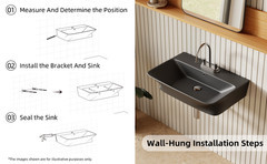 24″ Matte Black Wall Mount Bathroom Sink 4″ Centerset with Overflow & 3 Holes