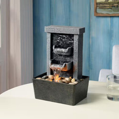 10.3 in Indoor Waterfall Fountain with Reflective Lighting and River Rocks