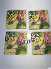 Set of 4 Ceramic Solid Coasters Flowers and Butterfly Fun Suare 4.25in