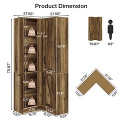 67″ Corner Pantry Cabinet Farmhouse Wooden Corner Cabinet with Storage Shelves