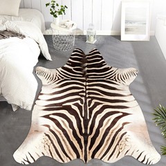 Zebra Print Area Rug Faux Skin Cowhide Animal Design Mat Faux Suede Indoor Floor