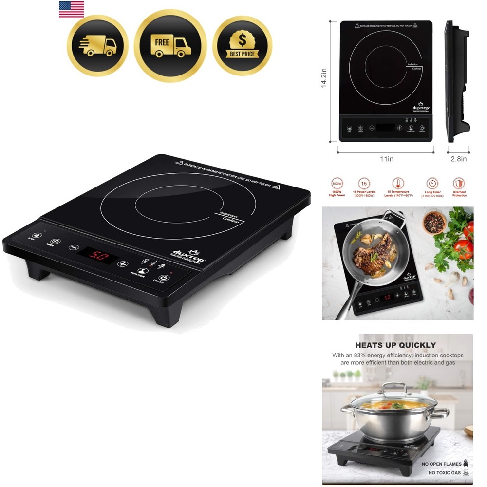 Portable Induction Cooktop Countertop Burner Touch Timer 1800W Black