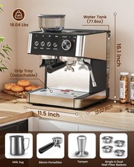 Electactic Espresso Machine with Grinder, 15 Bar Expresso Coffee Machines