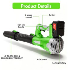 Cordless Leaf Blower 750CFM/200MPH & 6 Speed Levels Electric W/2 Batteries 4.0Ah