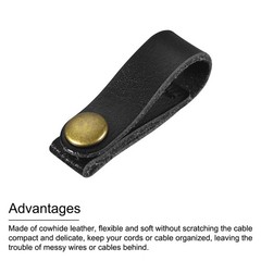 20Pcs Black/Light Brown Leather Cable Strap Cable Ties for Cord