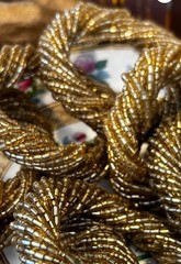 Set of 7 Vintage Beaded Napkin Rings with Tiny Seed Beads Silver Gold India EUC