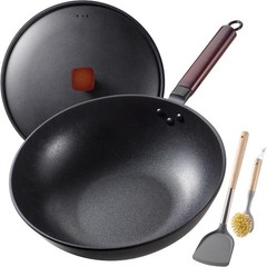 Carbon Steel Wok -13 Inch Woks & Stir-fry Pans Nonstick, Wok Pan with Lid Spa…