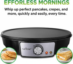 Electric Crepe Maker Pan & Griddle | 12 Inch Nonstick Cooktop | LED Indicators &