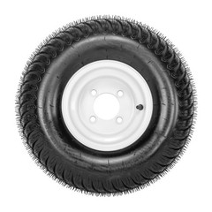 Two 18×9.50-8 18×9.5-8 18×9.5×8 Lawn Mower Tires & Rims LRB 4 Lug White Wheel