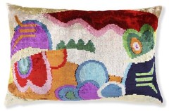 Abstract Velvet Pillow 16×24 – Multicolor Ikat, Handcrafted Luxury