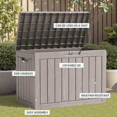 Waterproof 45″ Outdoor Storage Box with Lock, Handles & Bench Seat, Grey