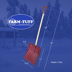 Farm Tuff Heavy Duty Snow Shovel with Hardwood Ash Handle, Red, 15.5in
