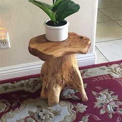 GREENAGE Natural Cedar Mushroom Stool Plant Stand Nightsstand Side Table 13.5″ H