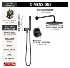 Delta 342702-BL Modern Shower System Matte Black 2-handle 10-in w/ valve NEW NIB